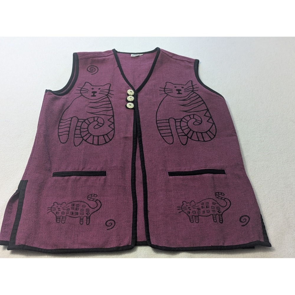 Venus Import‎ Vest Cats purple Kokopelli Art To Wear 100% Cotton Tunic Med Boho